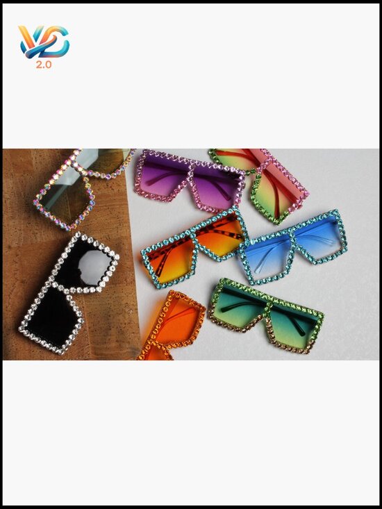 Extra Large Square Rhinestone Sunglasses Bling Sparkly Concert Shades Retro